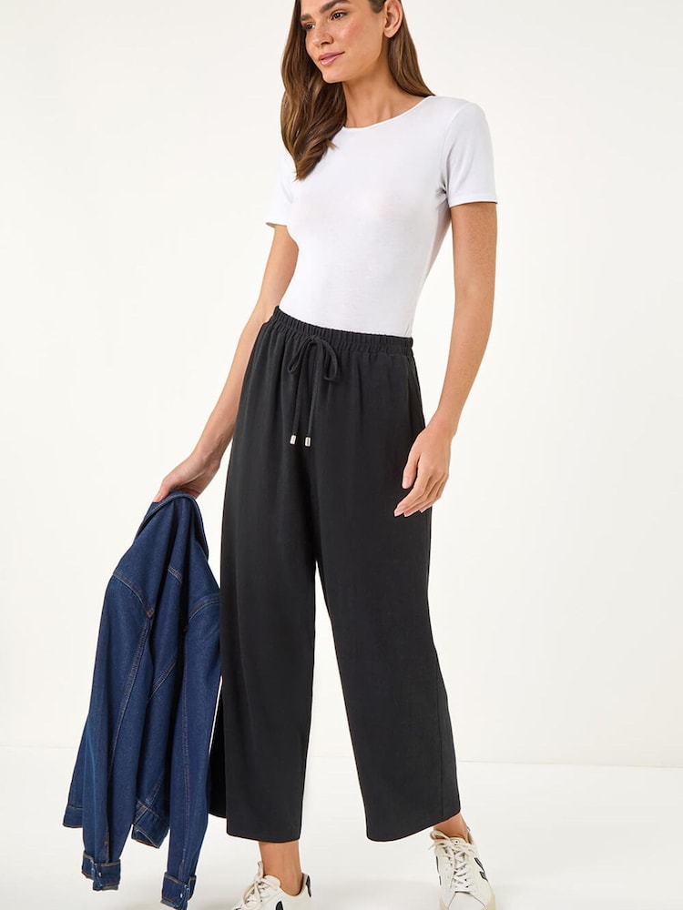 Roman Black Cropped Linen Trousers - Image 2 of 5