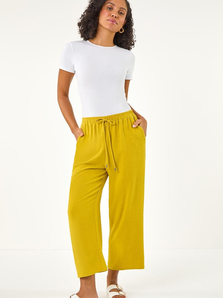 Roman Yellow Cropped Linen Trousers - Image 2 of 5 Roman Yellow Cropped Linen Trousers - Image 2 of 5