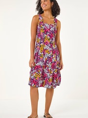 Roman Floral Print Stretch Panel Dress - Imagen 3 de 5
