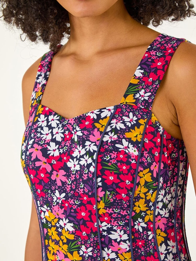 Roman Floral Print Stretch Panel Dress - Imagen 5 de 5