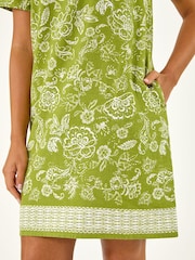 Roman Green Paisley Print Linen Shift Dress - Image 5 of 5