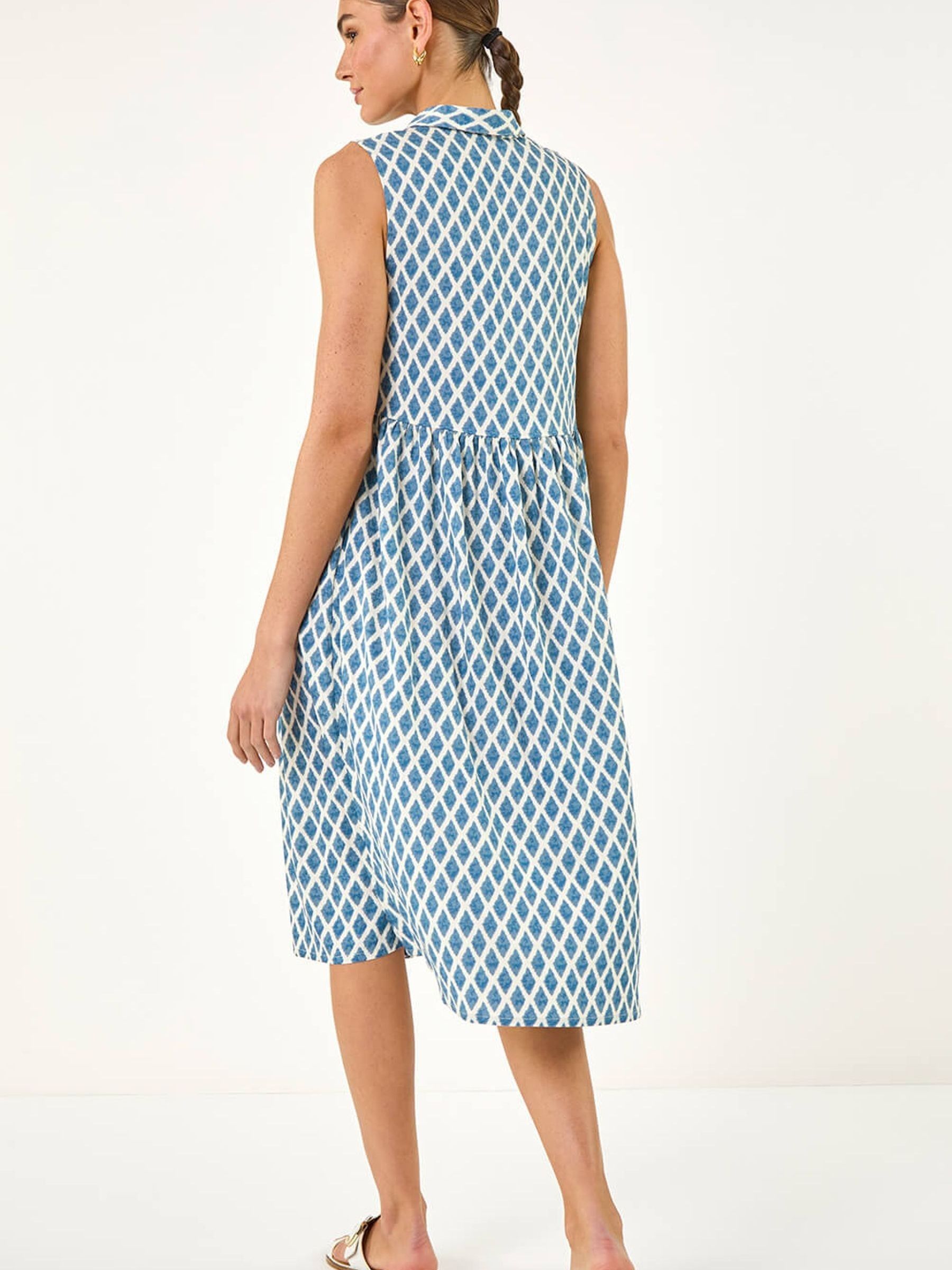 Buy Roman Blue Geometric Diamond Collared Swing Dress from the Next UK ...