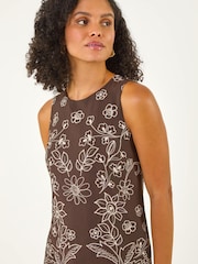 Roman Brown Floral Motif Shift Dress - Image 4 of 5