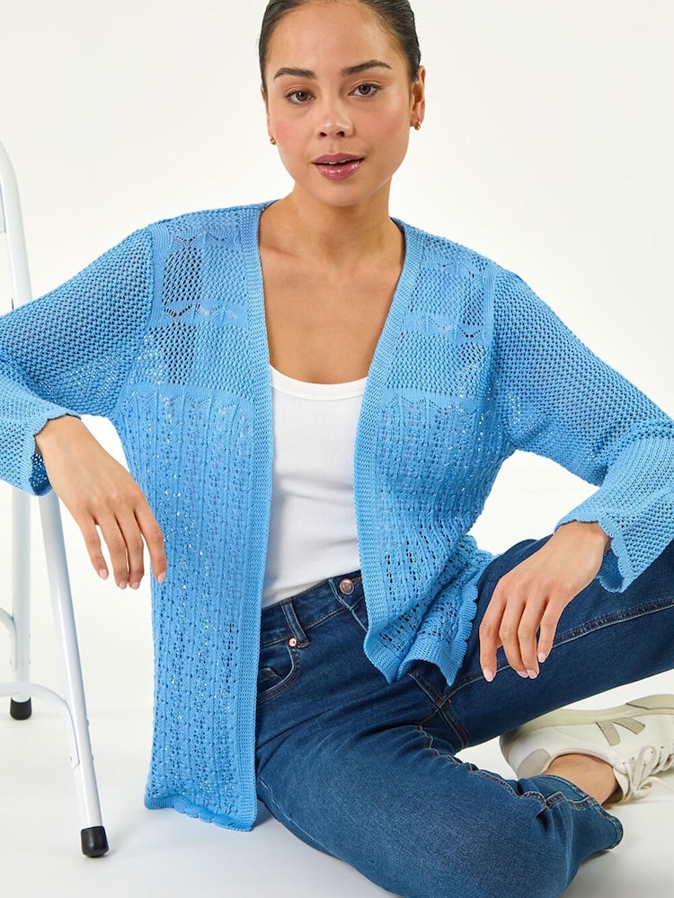 כחול  - Roman קרדיגן פוינטל סרוג - תמונה 1 מתוך 5