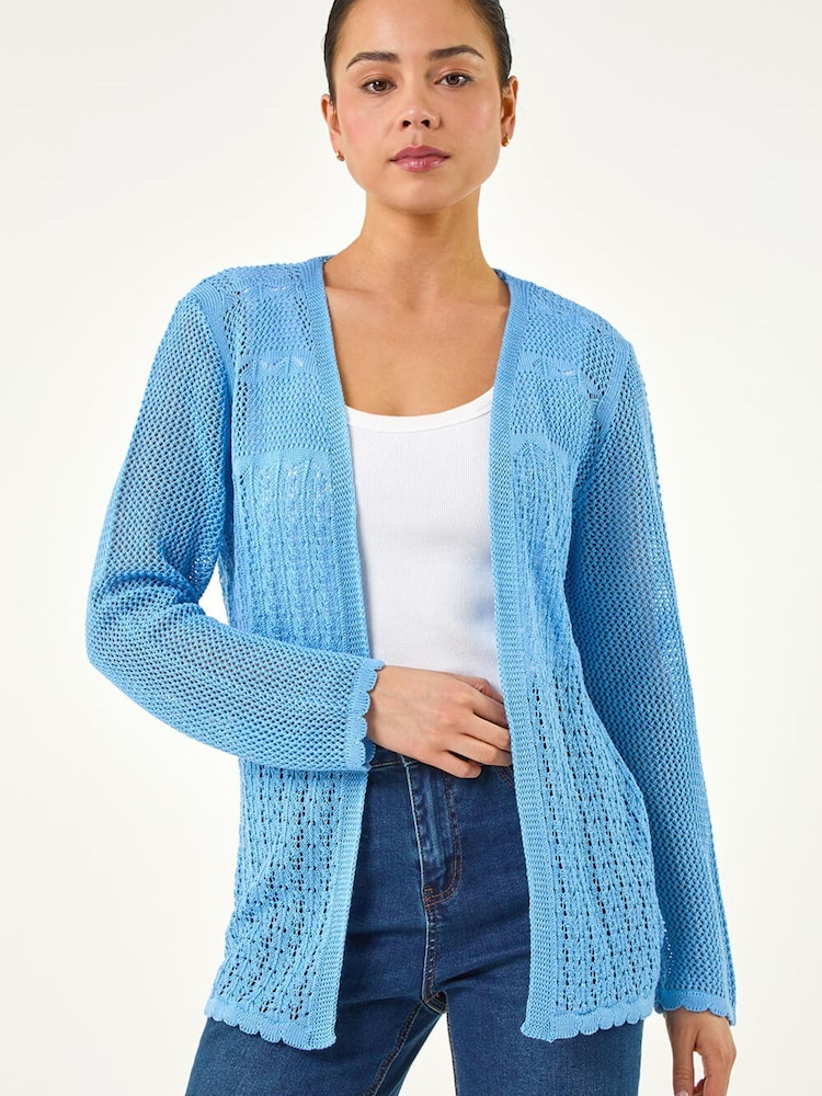 Roman Blue Pointelle Knit Cardigan - Image 6 of 6