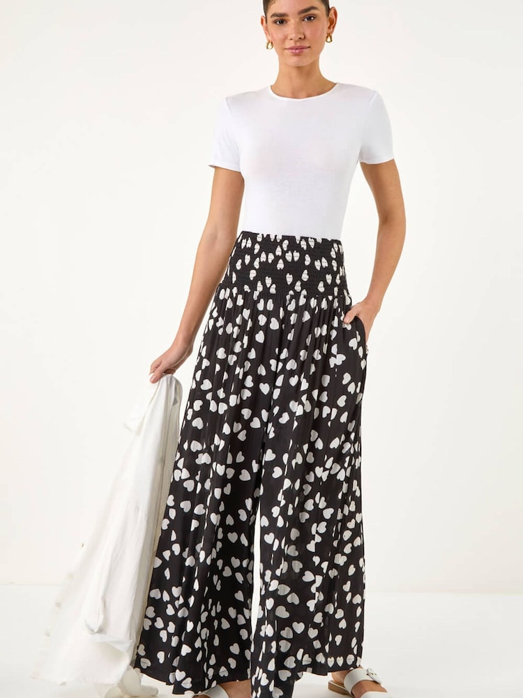 Roman Black Abstract Palazzo Trousers - Image 2 of 5 Roman Black Abstract Palazzo Trousers - Image 2 of 5