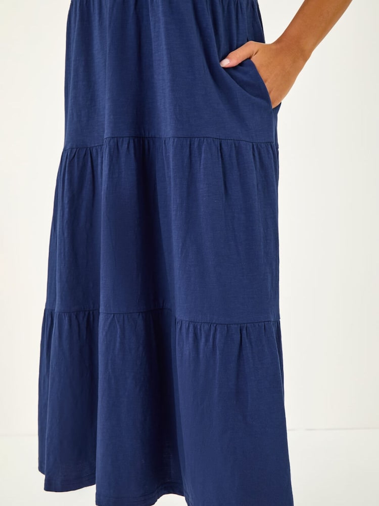 Roman Navy Blue Tiered Midi Smock Dress - Image 6 of 6
