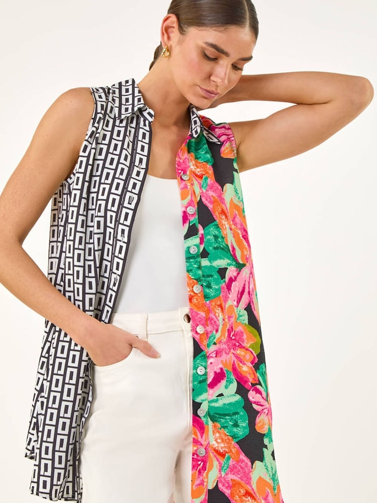 Roman Black Contrast Collared Longline Blouse - Image 1 of 5