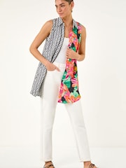 Roman Black Contrast Collared Longline Blouse - Image 2 of 5