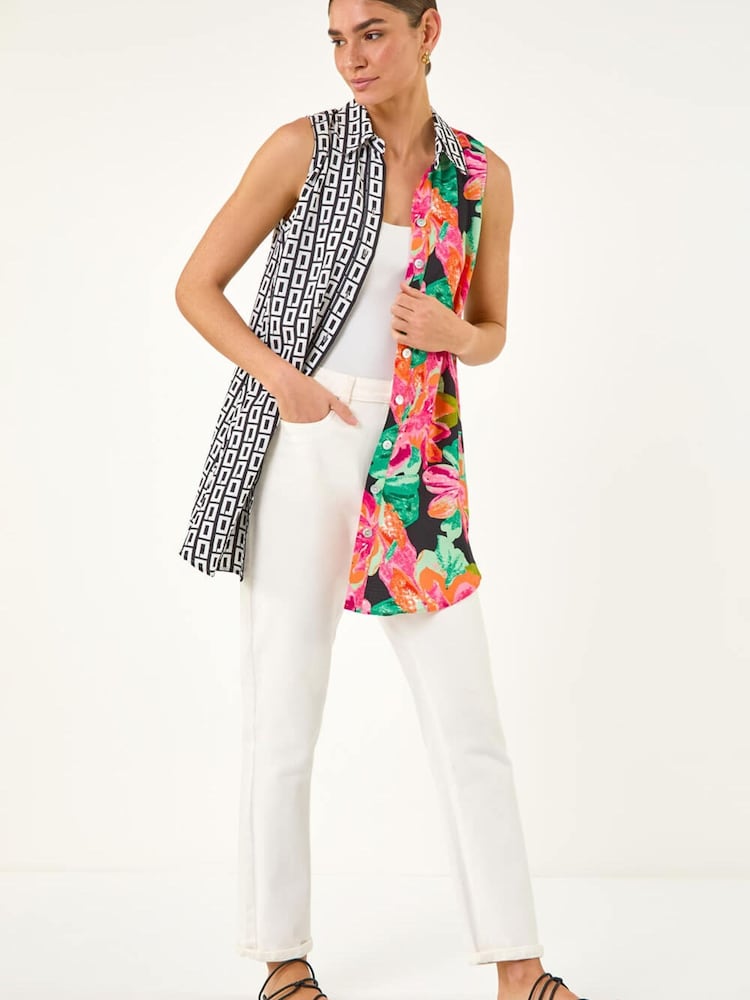 Roman Black Contrast Collared Longline Blouse - Image 2 of 5