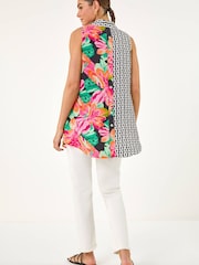 Roman Black Contrast Collared Longline Blouse - Image 3 of 5