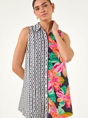 Roman Black Contrast Collared Longline Blouse - Image 4 of 5