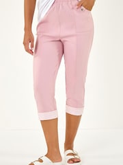 Roman Pink Contrast Detail Cropped Stretch Trousers - Image 4 of 5