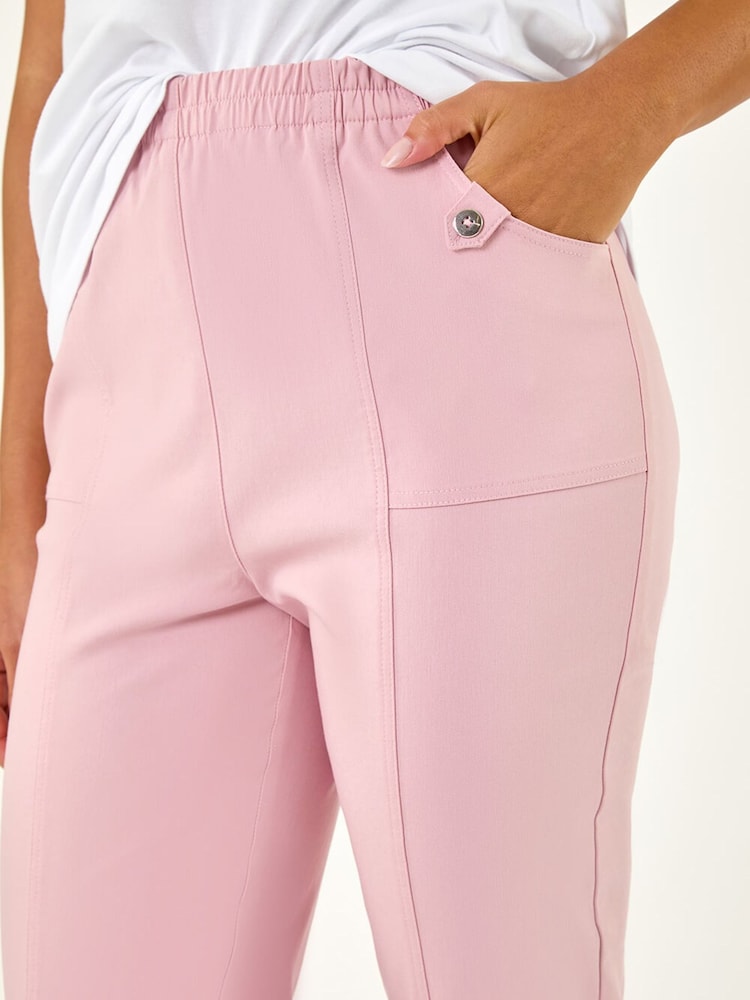 Roman Pink Contrast Detail Cropped Stretch Trousers - Image 5 of 5