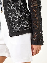 Roman Black Cotton Crochet Knit Cardigan - Image 5 of 5