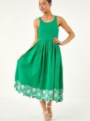 Roman Green Petite Cotton Embroidered Midi Dress - Image 2 of 5