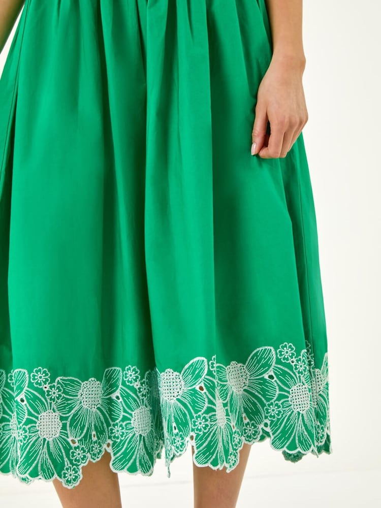 Roman Green Petite Cotton Embroidered Midi Dress - Image 5 of 5