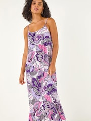 Roman Purple Strappy Paisley Print Midi Dress - Image 2 of 5