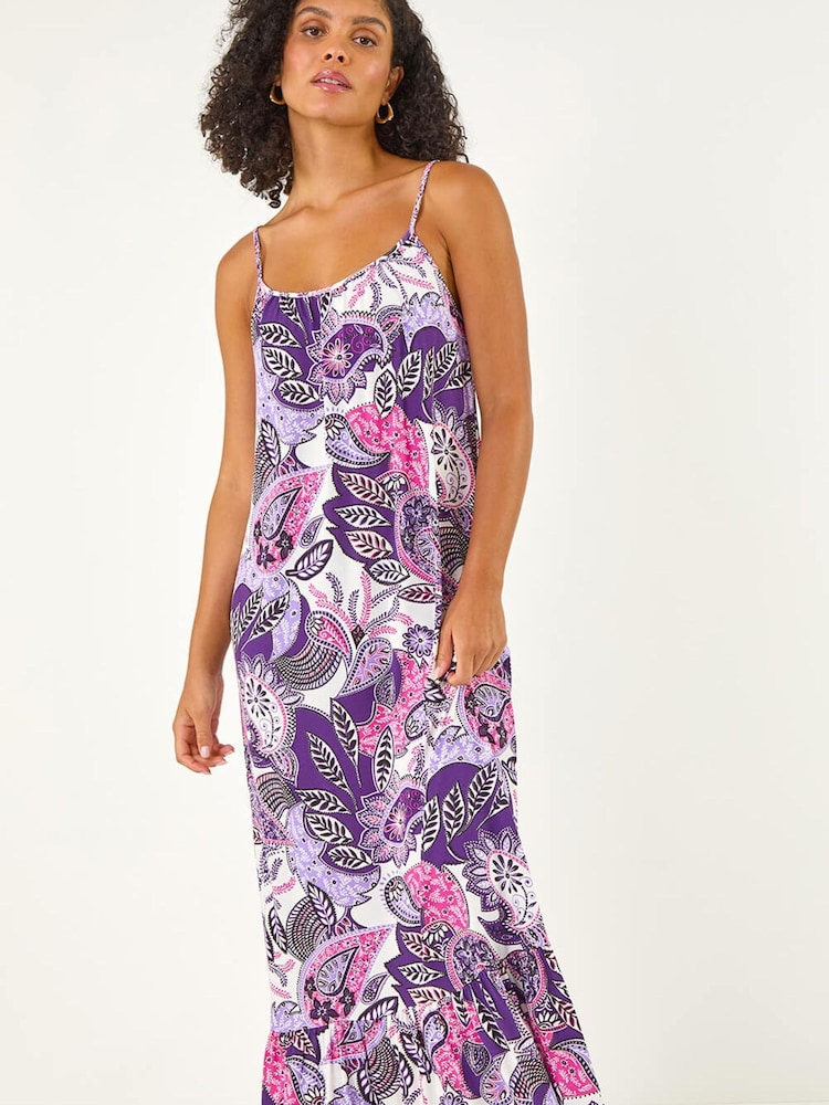 Roman Purple Strappy Paisley Print Midi Dress - Image 2 of 5 Roman Purple Strappy Paisley Print Midi Dress - Image 2 of 5
