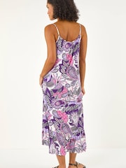 Roman Purple Strappy Paisley Print Midi Dress - Image 3 of 5