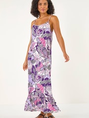 Roman Purple Strappy Paisley Print Midi Dress - Image 4 of 5
