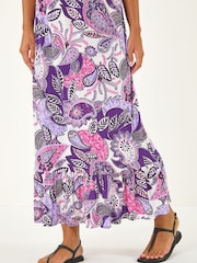Roman Purple Strappy Paisley Print Midi Dress - Image 5 of 5