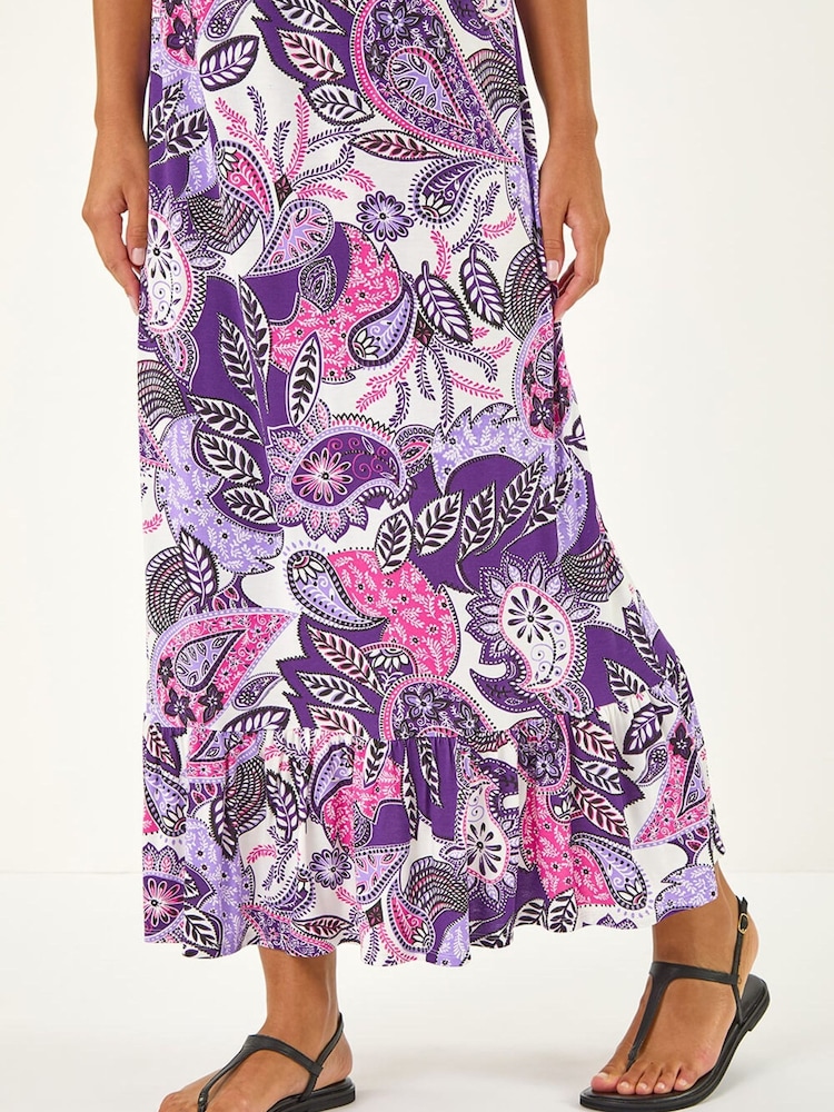 Roman Purple Strappy Paisley Print Midi Dress - Image 5 of 5 Roman Purple Strappy Paisley Print Midi Dress - Image 5 of 5