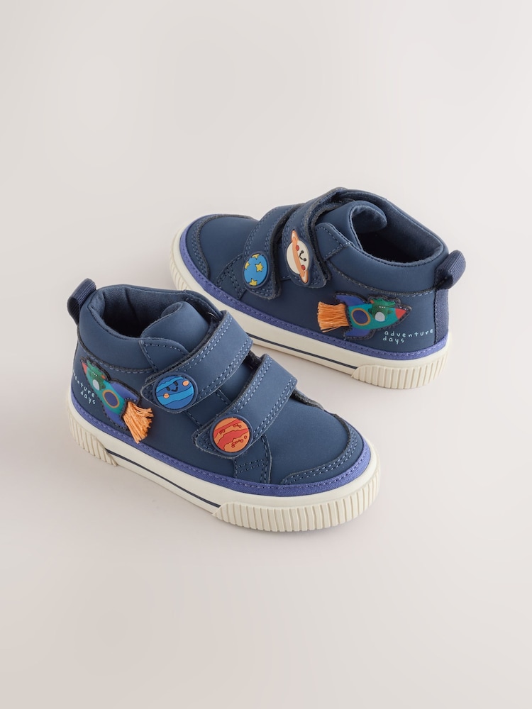 Navy Planets Wide Fit (G) Hi-Top Touch Fastening Trainers - Image 1 of 5 Navy Planets Wide Fit (G) Hi-Top Touch Fastening Trainers - Image 1 of 5