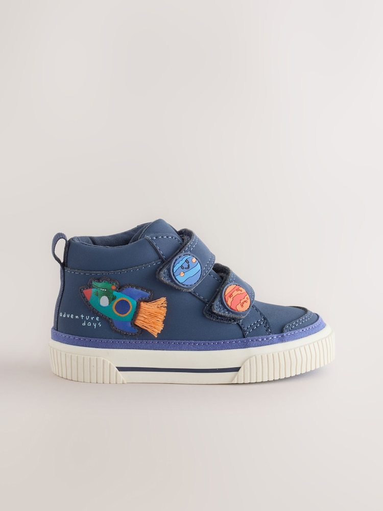 Navy Planets Wide Fit (G) Hi-Top Touch Fastening Trainers - Image 2 of 5 Navy Planets Wide Fit (G) Hi-Top Touch Fastening Trainers - Image 2 of 5