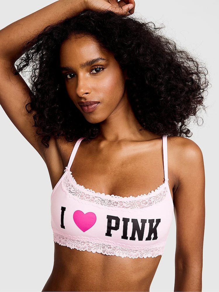 Victoria's Secret Pink Pink Tulip Scoop Cotton Lace Trim Bralette - Image 1 of 2 Victoria's Secret Pink Pink Tulip Scoop Cotton Lace Trim Bralette - Image 1 of 2