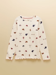 Joules Girls' Odelia Cream & Pink Pack Of Two Long Sleeve Pointelle Tops - Image 3 of 6