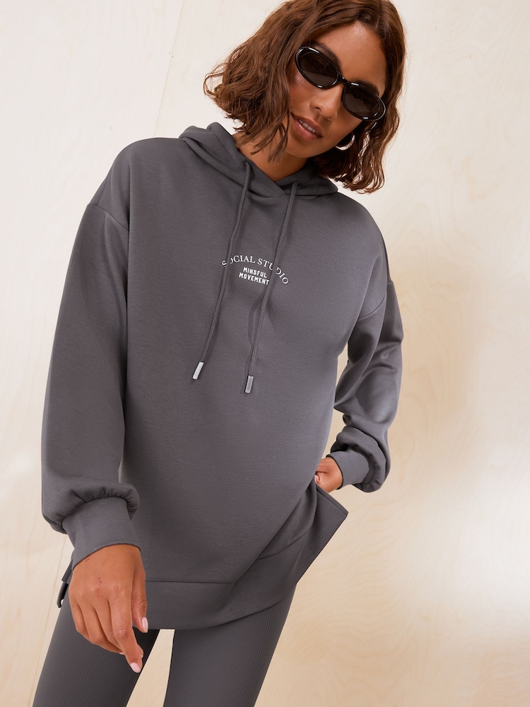 Friends Like These Taupe Studio Soft Scuba Relaxed Fit Longline Hoodie - Image 1 of 5