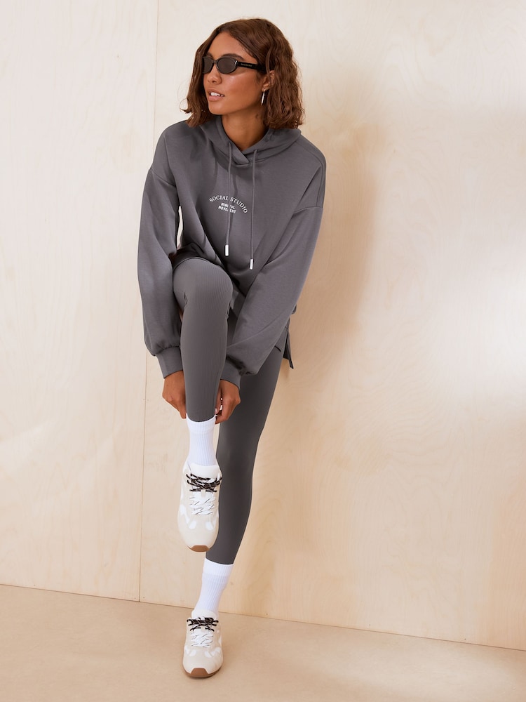 Friends Like These Taupe Studio Soft Scuba Relaxed Fit Longline Hoodie - Image 5 of 5