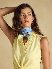 Joules Highgrove Blue & Green Floral 100% Silk Skinny Scarf - Image 5 of 7
