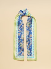Joules Highgrove Blue & Green Floral 100% Silk Skinny Scarf - Image 6 of 7