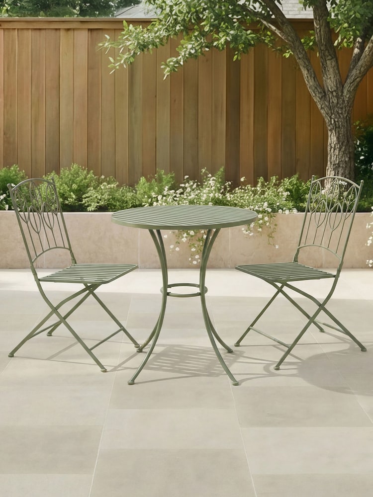 Charles Bentley Green Rustic Metal Garden Bistro Set - Image 1 of 6 Charles Bentley Green Rustic Metal Garden Bistro Set - Image 1 of 6