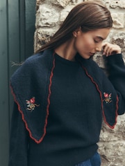 Темно-синий - Вязаный шарф с треугольными чашечками и вышивкой Laura Ashley - Изображение 1 7