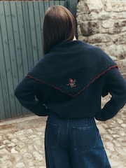 Темно-синий - Вязаный шарф с треугольными чашечками и вышивкой Laura Ashley - Изображение 3 7