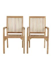 Charles Bentley Set of 2 Brown Teak Stacking Garden Chairs - Image 2 of 6