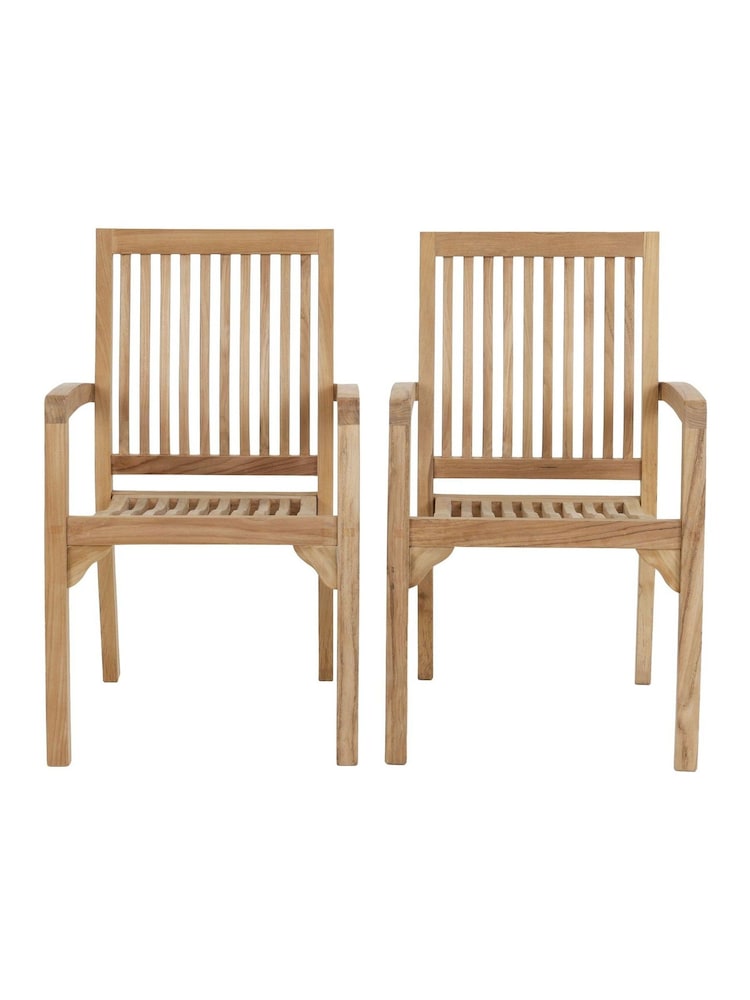 Charles Bentley Set of 2 Brown Teak Stacking Garden Chairs - Image 2 of 6 Charles Bentley Set of 2 Brown Teak Stacking Garden Chairs - Image 2 of 6