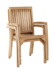 Charles Bentley Set of 2 Brown Teak Stacking Garden Chairs - Image 4 of 6