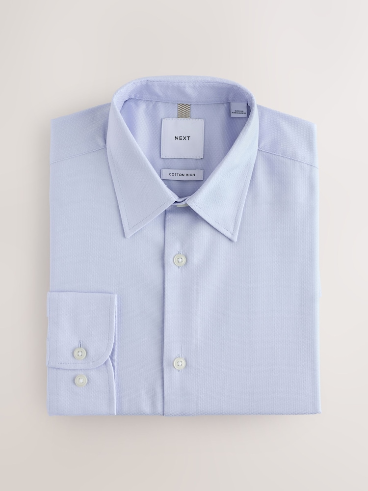 Blue Slim Fit Cotton Rich Textured Easy Care Smart Shirt - Image 1 of 3 Blue Slim Fit Cotton Rich Textured Easy Care Smart Shirt - Image 1 of 3