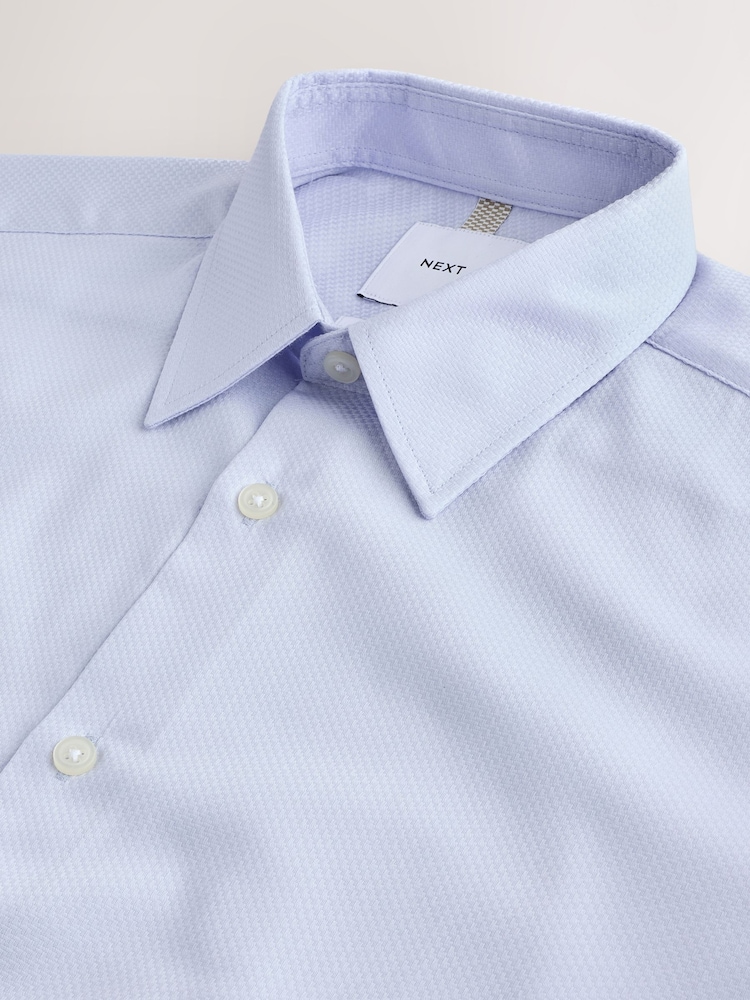 Blue Slim Fit Cotton Rich Textured Easy Care Smart Shirt - Image 2 of 3 Blue Slim Fit Cotton Rich Textured Easy Care Smart Shirt - Image 2 of 3