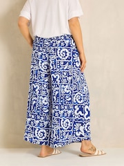Evans Blue Printed Shirred Waist Trousers - Image 2 of 6