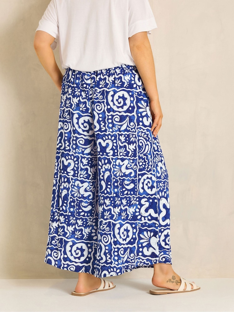 Evans Blue Printed Shirred Waist Trousers - Image 2 of 6