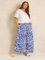 Evans Blue Printed Shirred Waist Trousers - Image 3 of 6