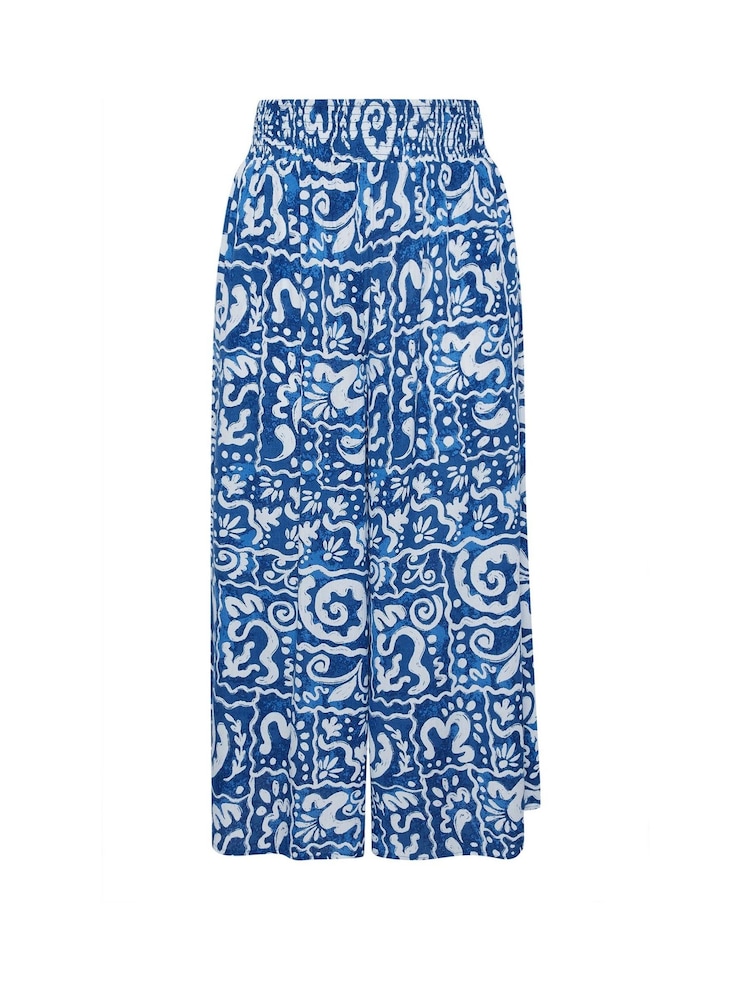 Evans Blue Printed Shirred Waist Trousers - Image 6 of 6