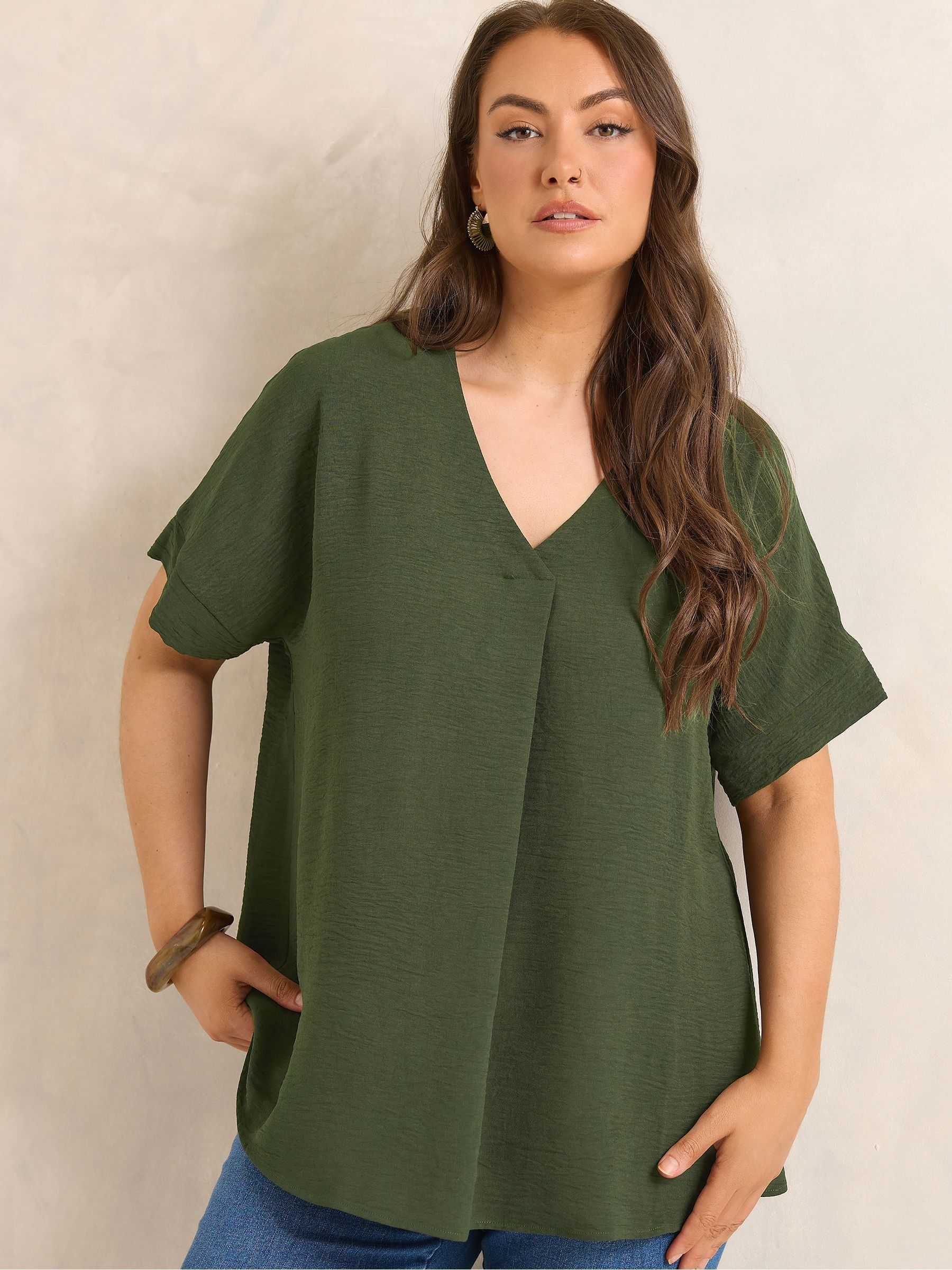 Evans Women's Green Short Sleeve Notch Neck Top