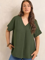 Evans Green Short Sleeve Notch Neck Top - Image 1 of 5