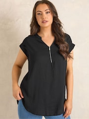 Evans Black Zip Front Blouse - Image 1 of 5